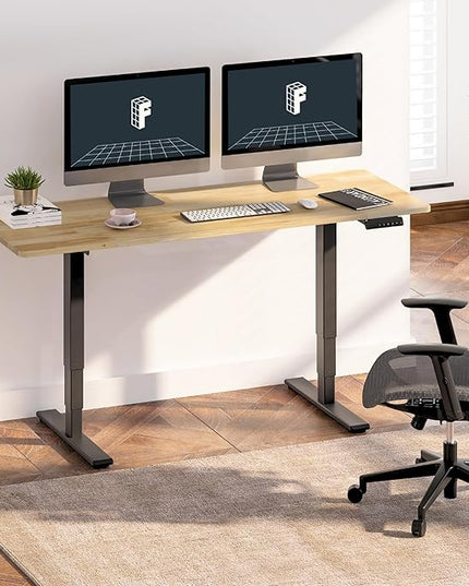 FlexiSpot E6 Solid Wood 3-Stage Dual Motor 71 x 30 Electric Standing Desk, Holds 220 lbs, Adjustable Height w/ Memory Presets, Butcher Block Rubberwood Desktop & Black Frame, Ships in 2 Boxes