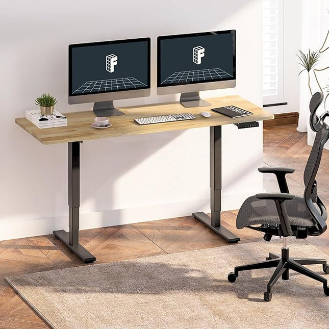 FlexiSpot E6 Solid Wood 3-Stage Dual Motor 63 x 24 Electric Standing Desk, Holds 220 lbs, Adjustable Height w/ Memory Presets, Butcher Block Rubberwood Desktop & Black Frame, Ships in 2 Boxes