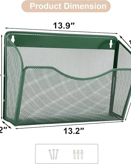 EASEPRES 3 Single Pocket Mesh Hanging File Organizer, Vertical Wall Mounted Magazine File Holder, Mount Basket Mail Paper Document Folder Organizing for Office, Home and School, Dark Green