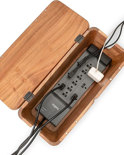 Extra Large Cable Management Box - Acacia Wood - Cable Organizer Box and Power Strip Box for Electrical Cord Management - Hide Desk Cord and Floor Cables - Wire Storage and Organization for Cords