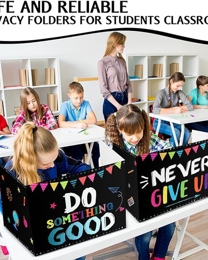 Honoson 24 Pcs Bulk Inspirational Privacy Folders for Students Cardboard Test Privacy Boards Motivational Words Desk Dividers Shield for Classroom School Study Supplies, 6 Styles(Positive)