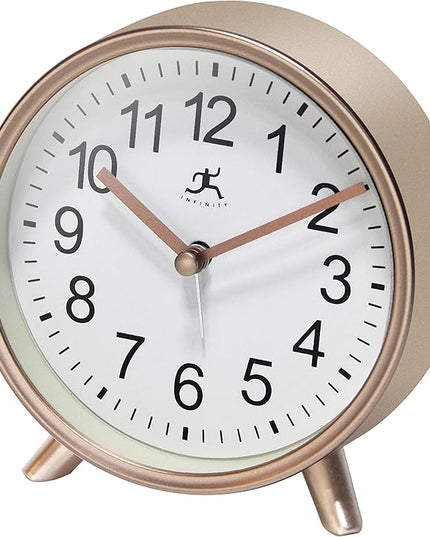 Infinity Instruments Plastic 5.75" Indoor Tabletop Alarm Clock with Quartz Movement for Accurate Time Keeping, Copper