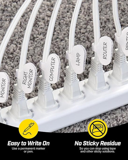 Cable Labels by Wrap-It Storage, Regular, White (36 Pack) - Write On Cord Labels, Wire Labels, Cable Tags and Wire Tags for Cable Management and Electronics, Computers. Great Stocking Stuffer