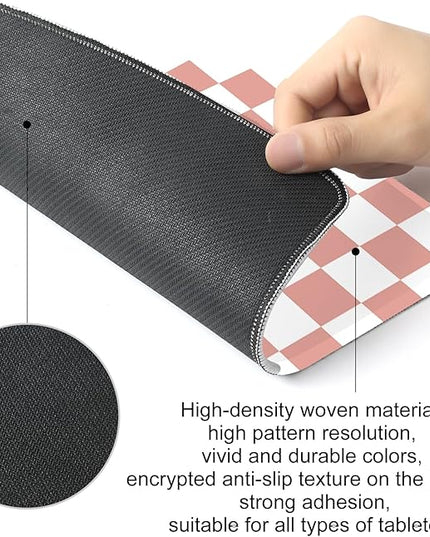 Pink and White Checkered Square Mouse Pad,Non-Slip Rubber Base Mouse Pad,Home Office Decoration Desktop Accessory,Laptop Mouse Pad for Office Laptops,9.4x7.8x0.12inch.