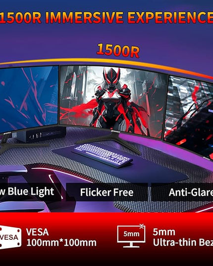SANSUI 27 Inch WQHD 2560X1440 Curved Gaming Monitor, 180Hz MPRT 1ms Computer Monitor,HDMI2.0 * 2, DP1.2 * 2, Freesync, Curved 1500R, 5000:1 Contrast Ratio, 120% sRGB,HDR(ES-G27C1Q DP Cable Included)