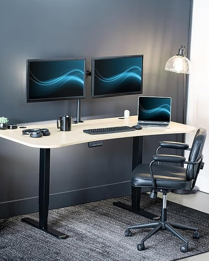 VIVO Electric 63 x 32 in Dual Motor Standing Desk, Memory Height Adjustment, 2B Series, Light Wood Top Black Frame, DESK-KIT-2B1C