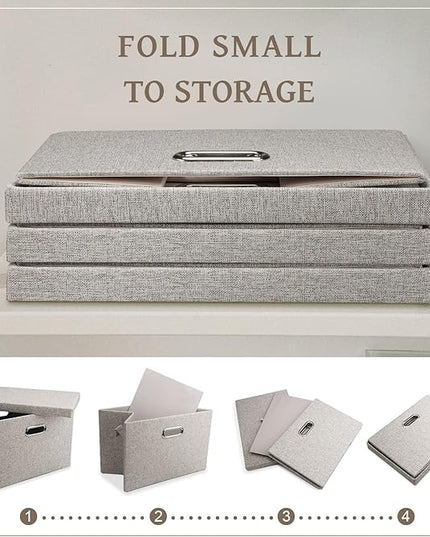 Medium 15" 21 Quart Collapsible Stackable Storage Bins with Lids, 5 Packs Beige Foldable Fabric Closet Boxes Heavy-duty Linen Cube Baskets Container for Bedroom Office (15 x 11 x 8)
