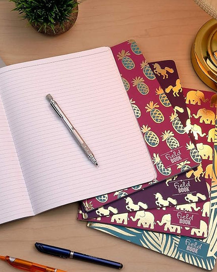 Elan Publishing Company Field Notebook/Journal - 8"x10" - Assorted Patterns Gold Foil - Lined - Pack of 5