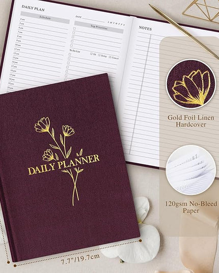 Lanpn Undated Daily Planner Hourly Schedule Notebook, 196 Pages 2 Page per Day To Do List Notebook Notepad Appointment Work Planner, Hardcover Daily Journal Organizer Book For Women 7.7" x 9.3" Purple