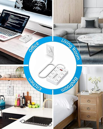 Power Strip with USB,Surge Protector Flat Plug with 8 Widely Spaced Outlets and 6 USB Ports(1 USB C), 5ft Extension Cord Wall Mountable Phone Tablet Laptop Computer Multiple Devices