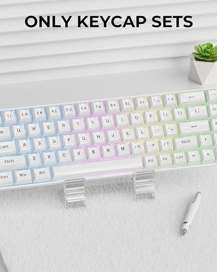 XVX White Crystal Jelly Keycaps, Clear Translucent Keyboard Keycaps OEM Profile Keycap Set Compatible with 61/68/84/87/98/100 ANSI Layout MX Switches Mechanical Keyboard