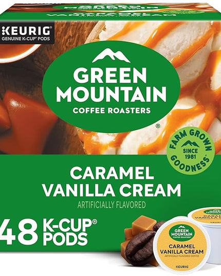 Green Mountain Coffee Roasters Caramel Vanilla Cream, Single-Serve Keurig K-Cup Pods, Flavored Light Roast Coffee Pods, 48 Count
