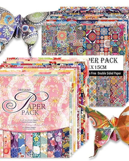 Origami Paper Kit 100 Sheets 70GSM 6 Inch Square Double Sided Color 100 Vivid Solid Colors for Hand Crafts Origami Paper Arts Creativity. Bohemian Blossom