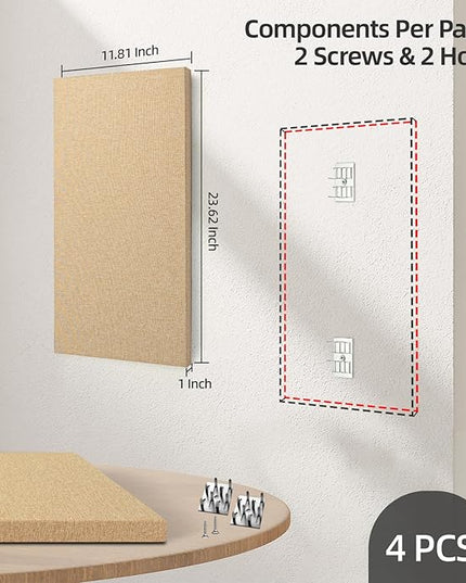 Art3dwallpanels 4 PCS Acoustic Panels, 24''x12'' Fabric Soundproof Wall Panels, Easy-Hook Mounting Sound Absorbing Panels for Studios, Office, Home Theater, Camel