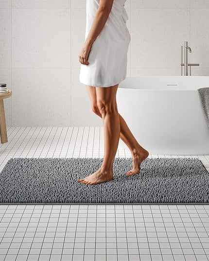 MAYSHINE Chenille Plush Extra Long Bath Mat Runner, 1 INCH Pile, Charcoal Gray, 59x31 inches, Machine Washable, Non-Slip