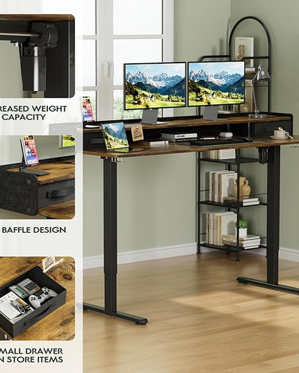 Homall Electric Standing Desk with 2 Drawers, Adjustable Height Computer Desk with Monitor Shelf Sit Stand Table with Splice Board Quick Install for Home Office (Rustic Brown, 63 Inch)