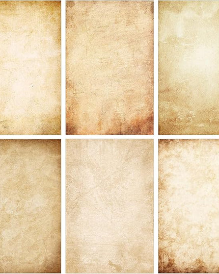 Supervitae 120 Pack Vintage Aged Stationery Paper, 8.27 x 5.51 Inch Double Sided Printing Old Antique Stationery Paper Decorative Letter Sheets for Writing Printing Crafts, 6 Designs
