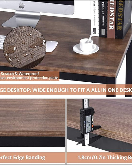 POPRUN Writing Computer Office Desk 59 Inch（60"x 30"） Home Office Wooden Writing Study Desk Table, Large Solid Wood Desk, Modern Simple Sturdy Laptop Study Table, Walnut - Solid Tabletop Made of MDF