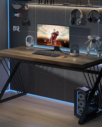 FOLUBAN Computer Desk, Modern Home Office Desk, Wood and Metal Study Writing Gaming Table for Bedroom Living Room, Rustic Oak, 53 Inch