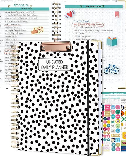 Ospelelf Undated Spiral Planner 12 Months, Daily Weekly and Monthly Academic Planner with Clip 8.5 x 11