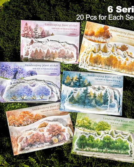 AuriicLeaf Tree Washi Stickers Set, 120PCS Nature-Inspired Forest Stickers for Scrapbooking, Journaling, DIY Crafts, and Art Supplies