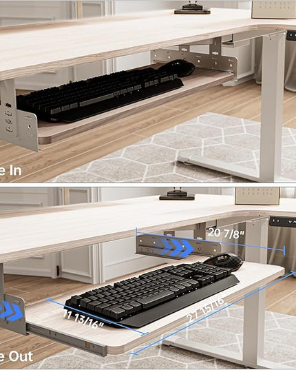 EUREKA ERGONOMIC Adjustable Keyboard Tray Under Desk, 28x11 Inch Large Slide Out Keyboard & Mouse Platform Tray, Wooden Pull Out Computer Keyboard Drawer for Typing Home Office Desk, Maple