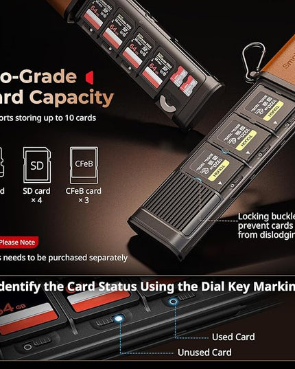 SmallRig Multifunctional Card Reader & Card Holder (CFexpress Type B), with Slot for AirTag, High-Speed Memory Card Reader for SD, SDXC, Micro SD, SDHC, 3 Card Read Simultaneously, 9 card slots - 4532