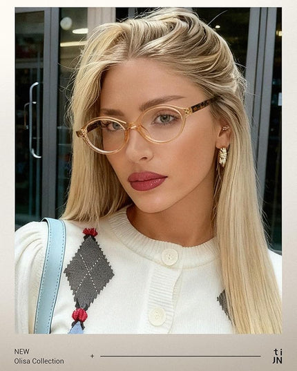 TIJN Olisa Blue Light Blocking Glasses for Women Men,Oval Glasses Frame Bluelight Glasses for Gaming/Computer/Screen