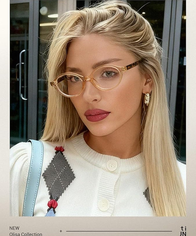 TIJN Olisa Blue Light Blocking Glasses for Women Men,Oval Glasses Frame Bluelight Glasses for Gaming/Computer/Screen