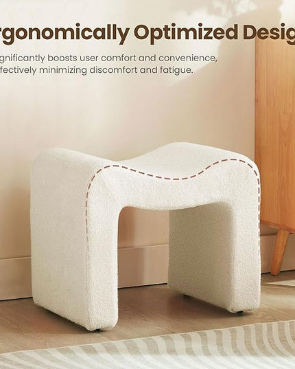 Small Footstool Ottoman Vanity Stool Chair Seating Backless Modern Foot Rest Teddy Velvet Ottoman for Makeup Room Living Room Bedroom Entryway,White (Single 1)