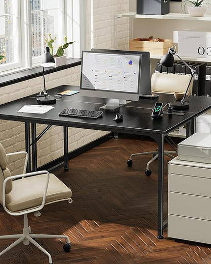 PRAISUN 54 X 20 Inch Office Computer Desk with Power Outlets and USB-C Port, Larger and Longer Gaming Desk, for Home Office, Study, Bedroom, Writing Work from Home Table, Metal Frame, Black