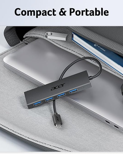 Acer USB C Hub 4 Ports, Multiple USB 3.0 Hub, USBC Splitter for Laptop with TypeC Power Port, Extender for Type C Port Laptop, PC, Desktop and More (USB-C, 2ft)