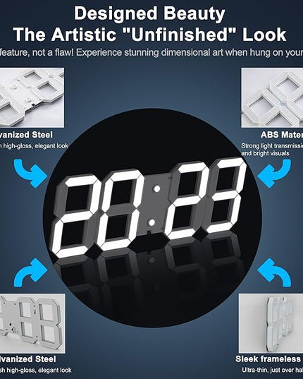 3D Digital Wall Clock 17" with Remote Control,Led Clock Adjustable Brightness Timer 12/24 Hr Time/Date/Temperature for Living Room/Office/Restaurant