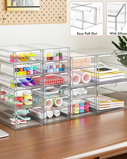 Acrylic Makeup Organizer with 17 Drawers, 4 Pack Clear Bathroom Counter Organizer for Palettes, Cosmetic, and Beauty Supplies,Ideal for Vanity, Cabinet,Desk Organization