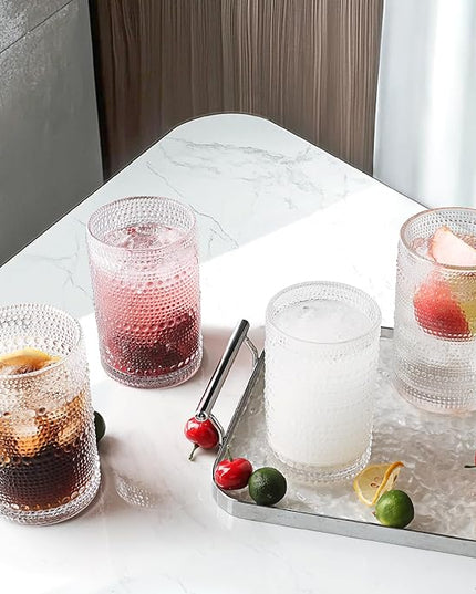 Hobnail Drinking Glasses Set of 2, 16 Oz Vintage Embossed Glass Cup Water Glasses Kitchen Glassware for Cocktails, Beer, Juice, Whiskey