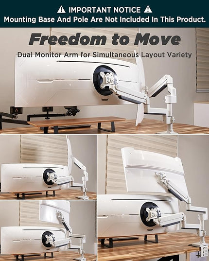 Heavy Duty Extension Arm [Accessory Only - Requires MA20PW-S Single Monitor Arm for Use] Dual 49" Vertical Stacked Monitor Mount Height Adjustable - 100x100 VESA Mount, White, MA20PW-A