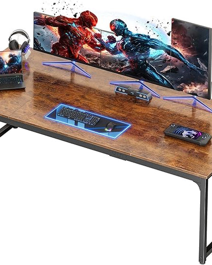 PRAISUN 70.8 X 29.5 Inch Computer Desk with Deeper Desktop, Gaming Office Writing Work Desk for Home Office, Study, Bedroom, Work from Home, Metal Frame, Rustic Brown