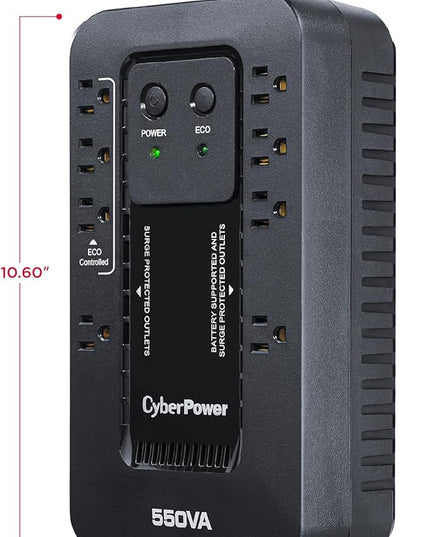 CyberPower EC550G Ecologic UPS Battery Backup and Surge Protector, 550VA/330W, 8 Outlets, ECO Mode, Compact, UL Certified