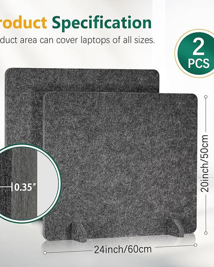 DOLLAR BOSS 2PCS Acoustic Desk Dividers 24" x 20", Soundproof Freestanding Privacy Panels for Table, Noise Reducing Desktop Partition for Office, Home, Classroom, Study Area with 20 Pushpins,Grey