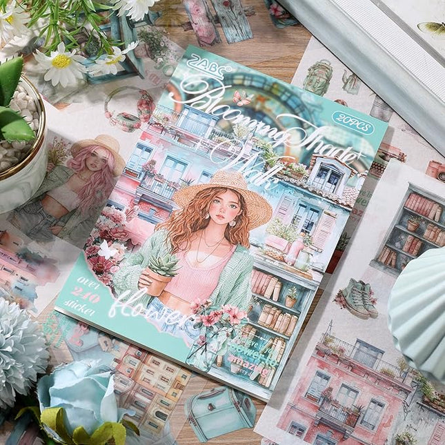 Auguro Scrapbooking Stickers 20 Sheets Pre-Cut 200 washi Stickers PET People Sticker Books for journaling Scrapbook Supplies Transparent Journal Sticker