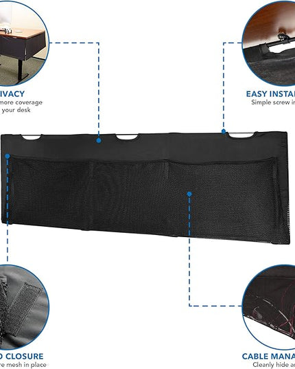 Mount-It! Under Desk Modesty Panel for Office Desks and Sit Stand Workstations [60 Inches Wide] Mesh Organizer Pockets for Cables and Wires (Black)