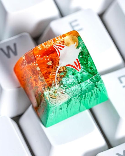 Manta Ray Artisan Keycap Orange Green Coral Reef R1 SA Profile Custom Sea Creatures Keycaps 1U ESC Handmade Gaming Resin Key Cap Cherry MX Switch Compatible Mechanical Keyboard Manta Ray Lover Gift