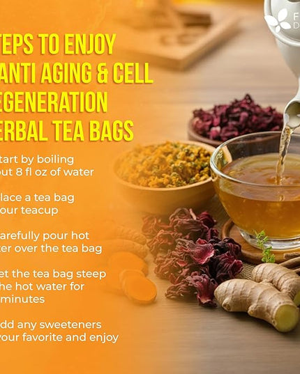 FreshDrinkUS, Premium Harmony Herbal Tea | 60 Tea bags | 100% Natural Turmeric, Hibiscus, Ashwagandha, Goji Berry, Reishi, Cinnamon & Orange Peel – Naturally Aromatic Caffeine-Free Tea