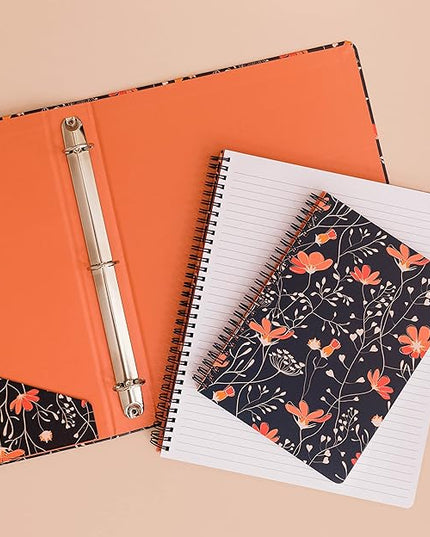 Steel Mill & Co Cute Mini Spiral Notebook, 8.25" x 6.25" Journal with Durable Hardcover and 160 Lined Pages, Floral Vines
