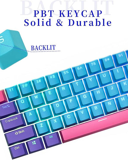 GTSP 61 Keycaps 60 Percent, Ducky One 2 Mini Keycaps for Mechanical Keyboard OEM Profile RGB PBT Keycap Set with Key Puller for Cherry MX Switches SK 61/Joker (Only keycaps) Blue