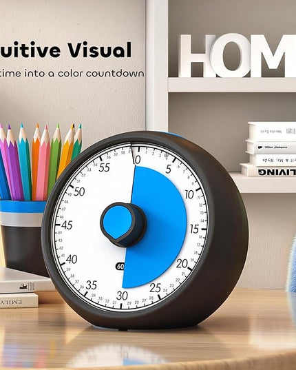 Visual Timer for Kids 60-Minute Countdown Timer with Optional Alarm, Focus Tool for ADHD & Autism, Time Management for Homework, Chores, Office, Kitchen, Teaching & Study Routines (Black Blue)