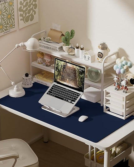 Aothia Faux Leather Desk Mat – Large Mouse Pad, Non-Slip PU Leather Blotter, Waterproof Writing Surface for Office and Home (Dark Blue, 47.2" x 23.6")