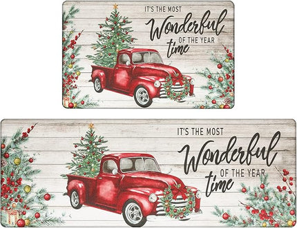 Pauwer Christmas Kitchen Mats Set of 2 Anti Fatigue Kitchen Mats for Floor Non Slip Cushioned Kitchen Floor Mat Padded Comfort Standing Desk Mat Runner Waterproof Kitchen Rug Merry Christmas Decor