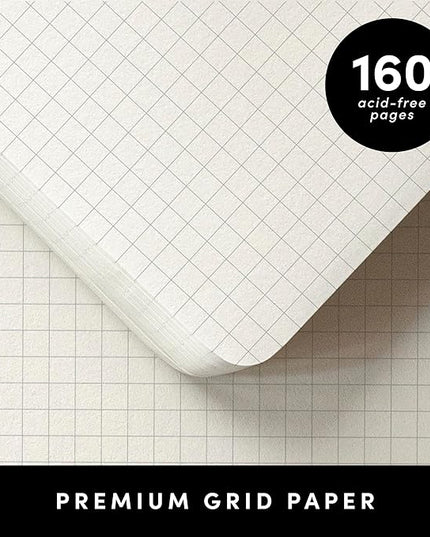 PAPERAGE Graph Paper Journal Notebook, (Sage Green), 160 Pages, Medium 5.6 in x 8 in - 100 GSM Thick Paper – Hardcover Grid Notebook for Work or School