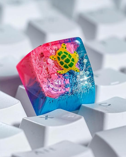 Sea Turtle Artisan Keycap Blue Pink Coral Reef R1 SA Profile Custom Sea Creatures Keycaps 1U ESC Handmade Gaming Resin Key Cap Cherry MX Switch Compatible Mechanical Keyboard Turtle Lover Gift